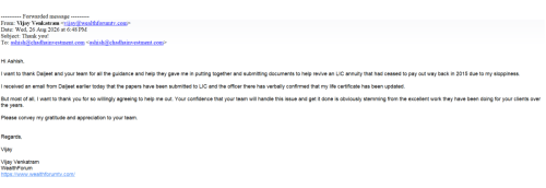 Appreciation from Wealth forum